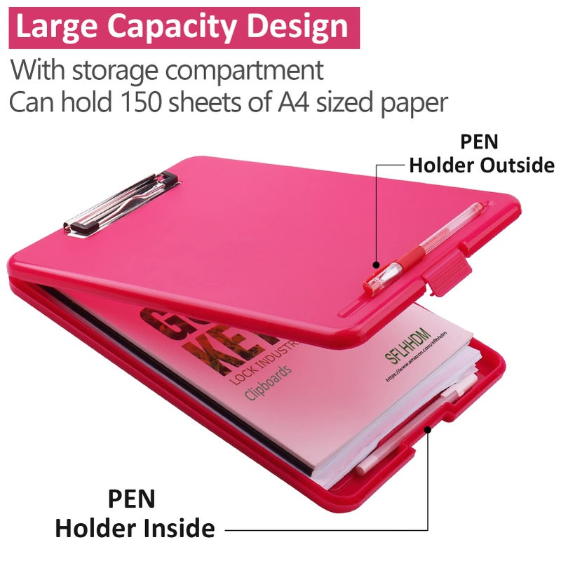 SFLHHDM A4 Clipboards  Folder Clipboard with Storage  Folio Plastic Clipboard with Low Profile Clip  File Binder Clipboard Case  Waterproof Nursing Clipboards Foldable Document Case for Office Work -Rose red - Image 2